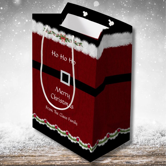 Sacola Para Presentes Média Papais noeis Vermelhos Festivos Suit Ho Ho Ho Ho H (Dress up your holiday presents with charming Santa Suit gift bags)