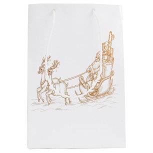 Sacola Para Presentes Média Papais noeis Voadores Natal - Bolsa Média de Prese