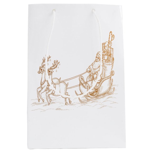 Sacola Para Presentes Média Papais noeis Voadores Natal - Bolsa Média de Prese (Frente)