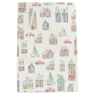 Sacola Para Presentes Média Papel de embrulho Casas de Inverno Natal Aconchega