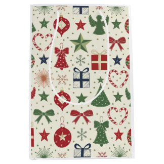Sacola Para Presentes Média Papel de embrulho com padrão festivo de Natal