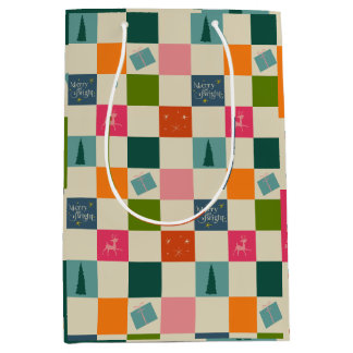 Sacola Para Presentes Média Papel de embrulho de Natal Retro Alegre e Brilhant