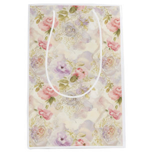 Sacola Para Presentes Média Papel de Embrulho Floral Aquarela Romântica - Eleg