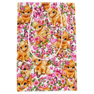 Sacola Para Presentes Média Papel de embrulho rosa de vaca e pônei Western Hig