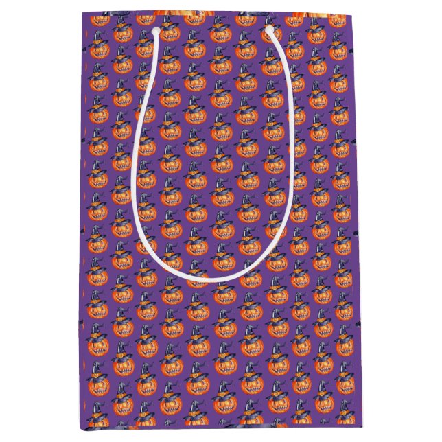 Sacola Para Presentes Média Papel de enrolação de abóbora de Halloween (Frente)