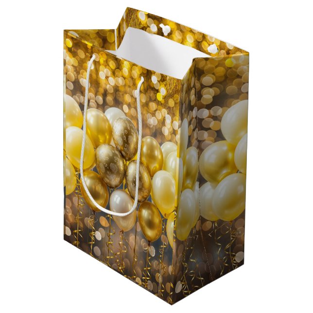 Sacola Para Presentes Média Papel de enrolamento para balão amarelo e Dourado  (Frente inclinada)
