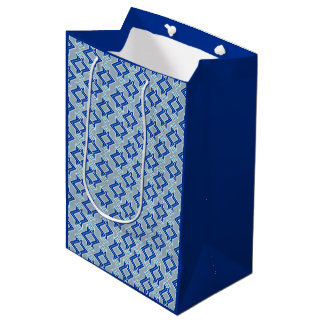 Sacola Para Presentes Média Papel de Parede Art Déco, Cinza e Azul