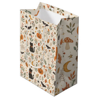 Sacola Para Presentes Média Papel de Parede Escandinavo de Halloween, Arte Fol