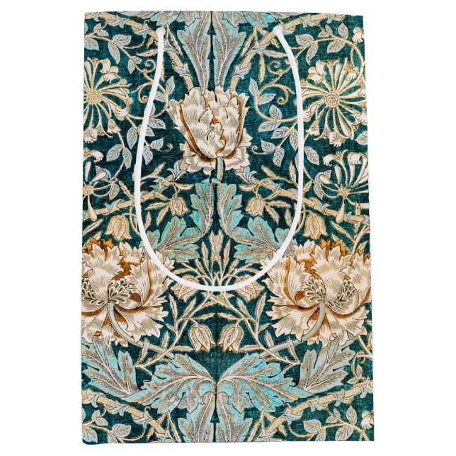 Sacola Para Presentes Média Papel de Parede Floral Blue Honeysuckle de Morris  (Frente)