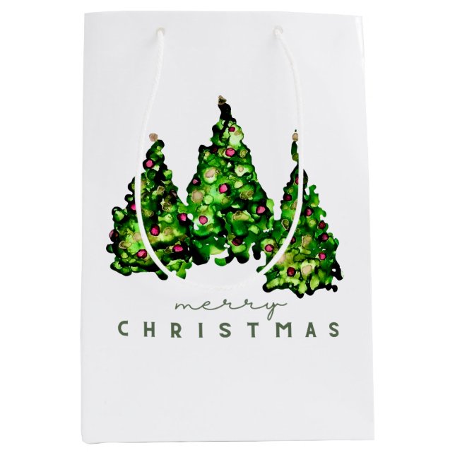 Sacola Para Presentes Média Papel de Presente de Natal com Design de Tinta Alc (Frente)