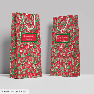 Sacola Para Presentes Média Papel de presente de Natal préppy vermelho verde a