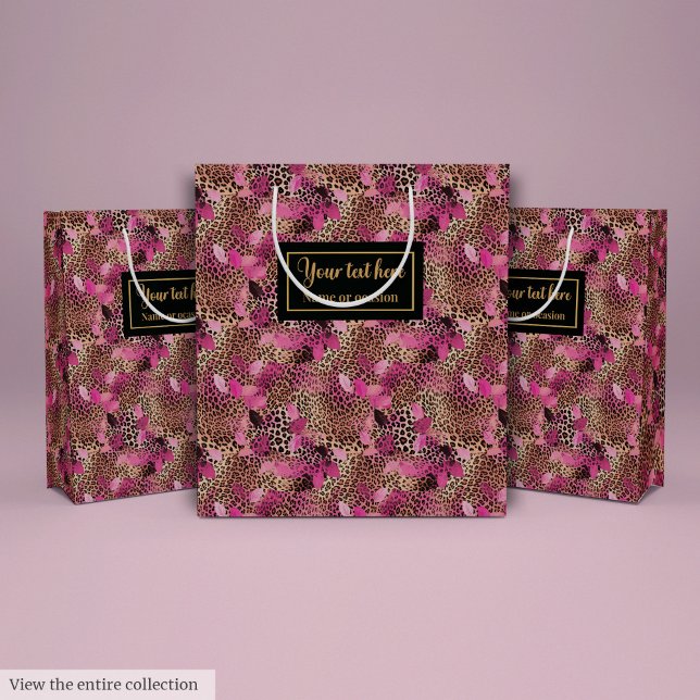 Sacola Para Presentes Média Papel de presente personalizado com pele de leopar (Personalized hot pink leopard skin gift wrap Medium Gift Bag)