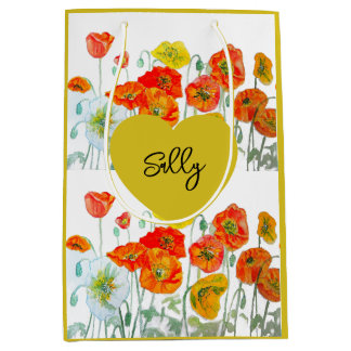 Sacola Para Presentes Média Papoula Vermelha Laranja Papoulas Floral Feminina