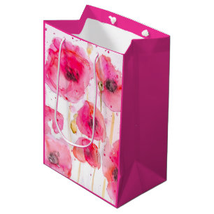 Sacola Para Presentes Média Papoula Vermelha Papoulas Floral Flor Água-forte