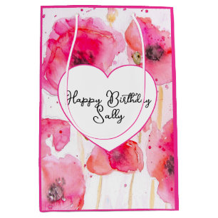 Sacola Para Presentes Média Papoula Vermelha Papoulas Floral Flor Água Pintura