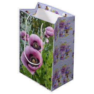 Sacola Para Presentes Média Papoulas Rosa Roxo Lilás Roxo Aquarela Médio