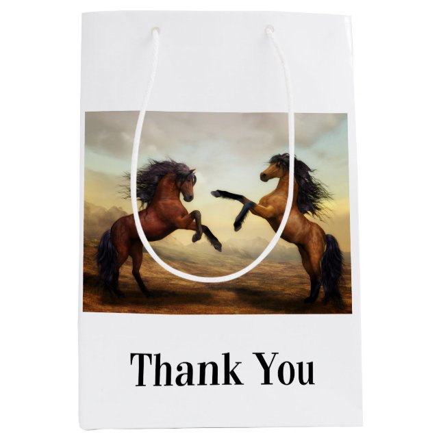 Sacola Para Presentes Média par de cavalos selvagens (Frente)