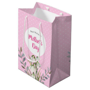 Sacola Para Presentes Média Para o Dia das Mães Narcisos Brancos Pontos Polka