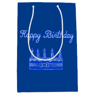 Sacola Para Presentes Média Parabéns Bolo Neon Blue Sinal Text e Bake