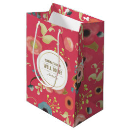 Sacola Para Presentes Média Parabéns Formando. Padrão Floral Moderno