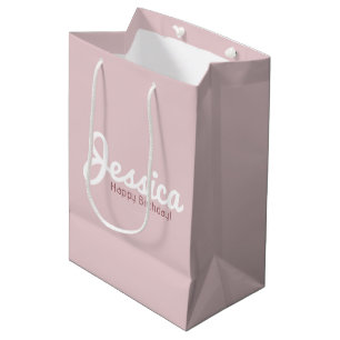 Sacola Para Presentes Média Parabéns, Nome Personalizável Ouro Rosa