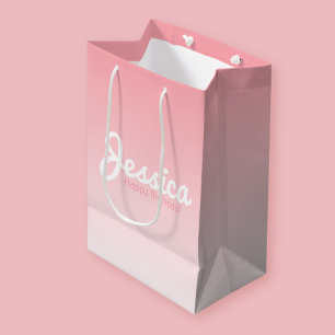 Sacola Para Presentes Média Parabéns, Nome Personalizável Rosa Rosa