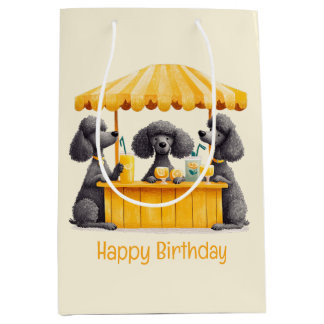 Sacola Para Presentes Média Parabéns Padrão Poodle Cães Limonada