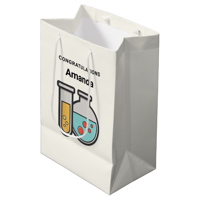 Sacola Para Presentes Média Parabéns para tubos de ensaio de química e para tê (Frente inclinada)