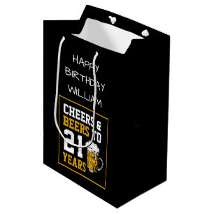 Sacola Para Presentes Média Parabéns pelos 21 Anos Cheers & Beers para 21 Anos