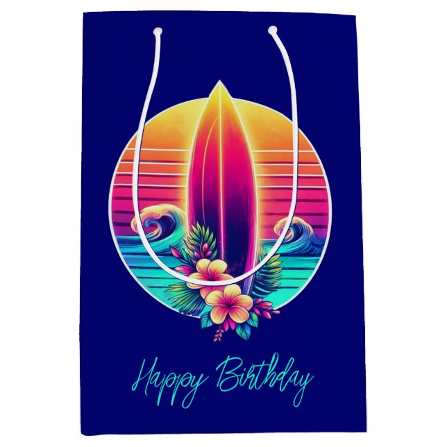 Sacola Para Presentes Média Paraíso no surfboard sunset- (Frente)