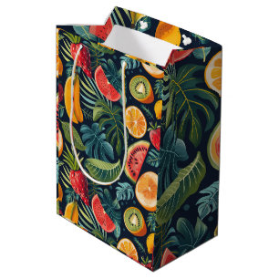 Sacola Para Presentes Média Paraíso Tropical Vibrante: Design de Fruta de Exót