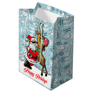 Sacola Para Presentes Média Parceiros de Pickleball Papais noeis e Reindeer Fl