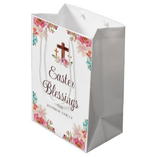 Sacola Para Presentes Média Páscoa Beneficia Cruz Religiosa Floral