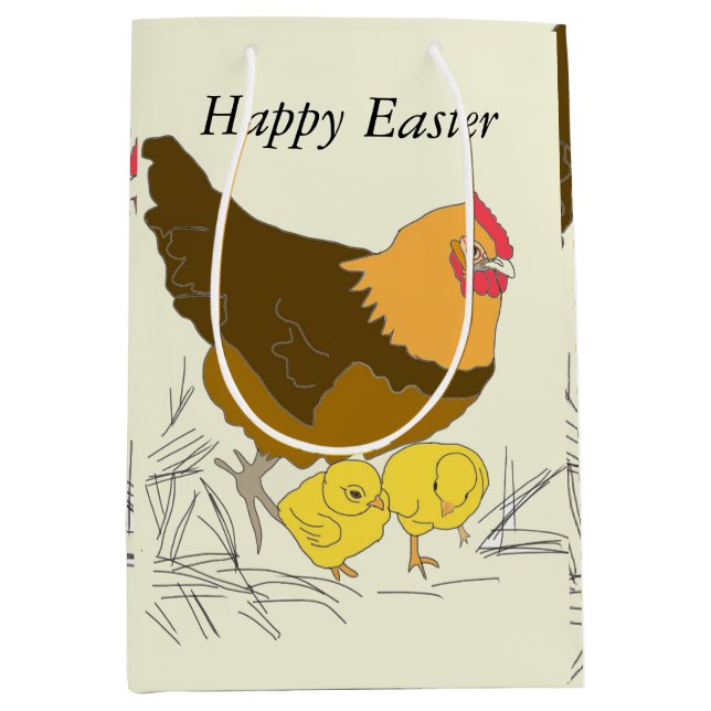 Sacola Para Presentes Média Páscoa de frango e Pintinhos (Frente)