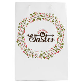 Sacola Para Presentes Média Páscoa De Texto Castanho E Ferida Floral Colorida