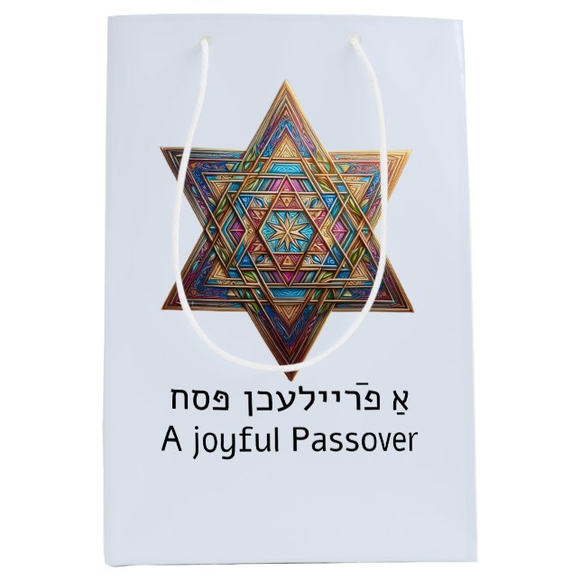 Sacola Para Presentes Média Páscoa Feliz Estrela de Davi (Frente)