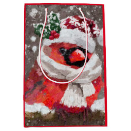 Sacola Para Presentes Média Pássaro Cardinho Impressionista Scarf & Hat na Nev