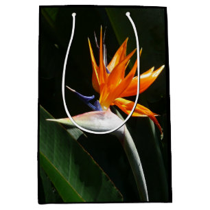 Sacola Para Presentes Média Pássaro da Flor Tropical Laranja do Paraíso