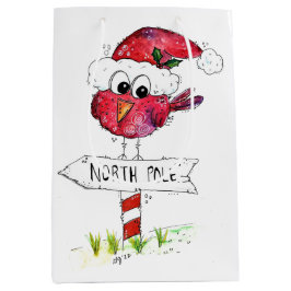Sacola Para Presentes Média Pássaro de Natal Vermelho Caprichoso