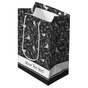 Sacola Para Presentes Média Pássaros Brancos Brilhantes e Brancos Invernos Pad