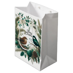 Sacola Para Presentes Média Pássaros da Floresta e Galhos de Natal 