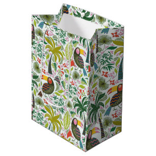 Sacola Para Presentes Média Pássaros E Flores Exóticos Coloridos
