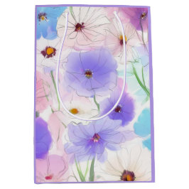 Sacola Para Presentes Média Pasta de Aquarela Floral Café