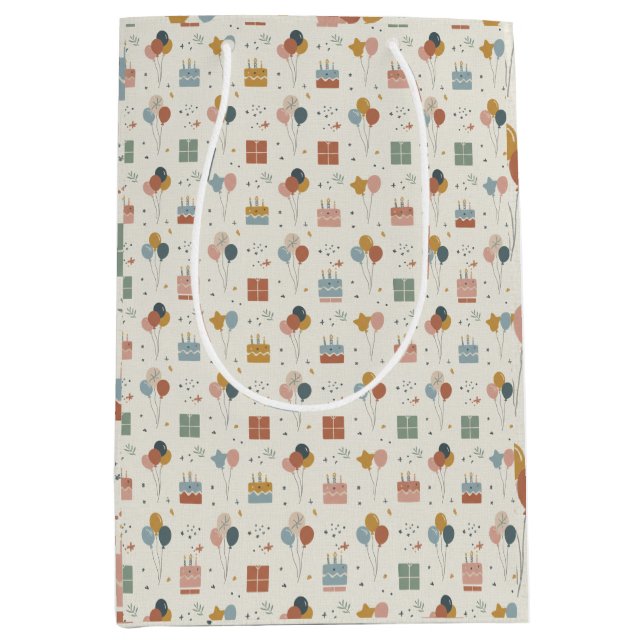 Sacola Para Presentes Média Pastel Cakes, Balloons & Confetti Scandi (Frente)