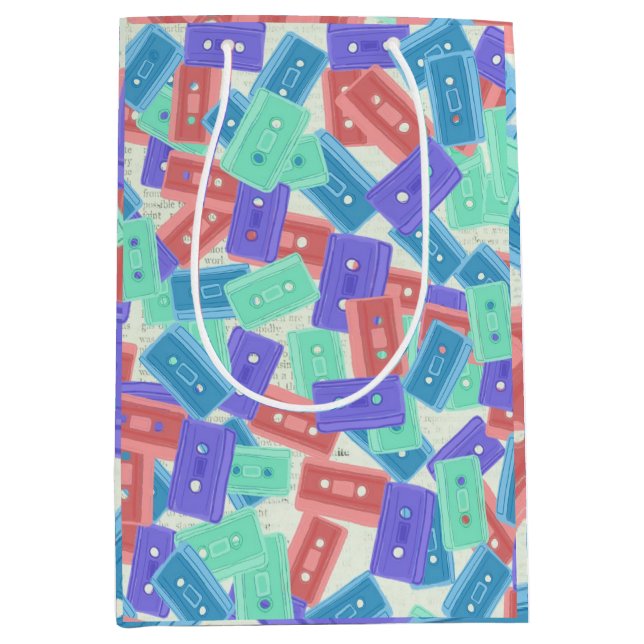 Sacola Para Presentes Média Pastel Cassette Tapes - Música estética dos anos 9 (Frente)