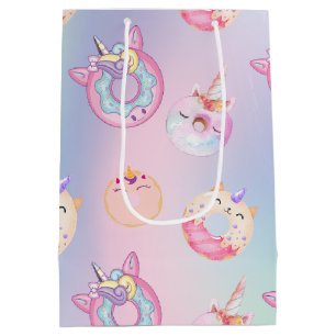 Sacola Para Presentes Média Pastel colorido bonito Unicórns Rosquinhas arco-ír