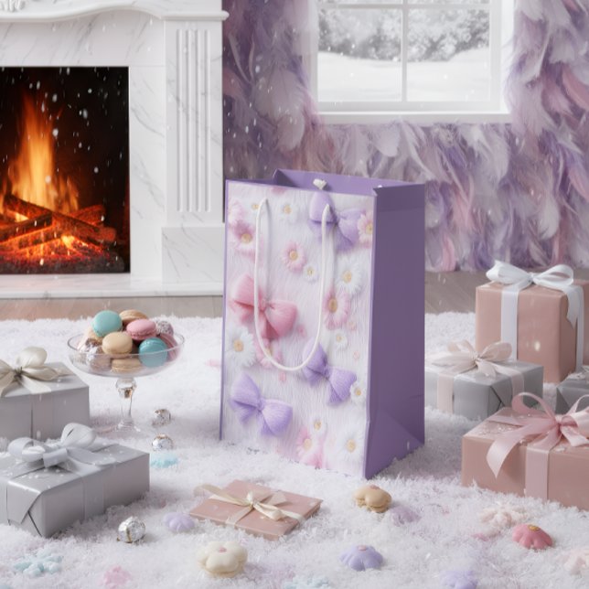 Sacola Para Presentes Média Pastel Fluffy Bows & Flowers Gift Bag (Criador carregado)