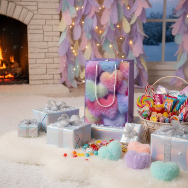 Sacola Para Presentes Média Pastel Fluffy Hearts Gift Bag (Criador carregado)