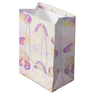 Sacola Para Presentes Média Pastel Moles Unicórnios E Arcos-Chuva