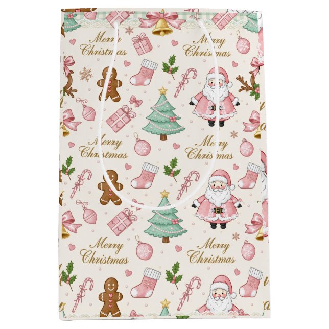 Sacola Para Presentes Média Pastel Pink Christmas Delight (Frente)